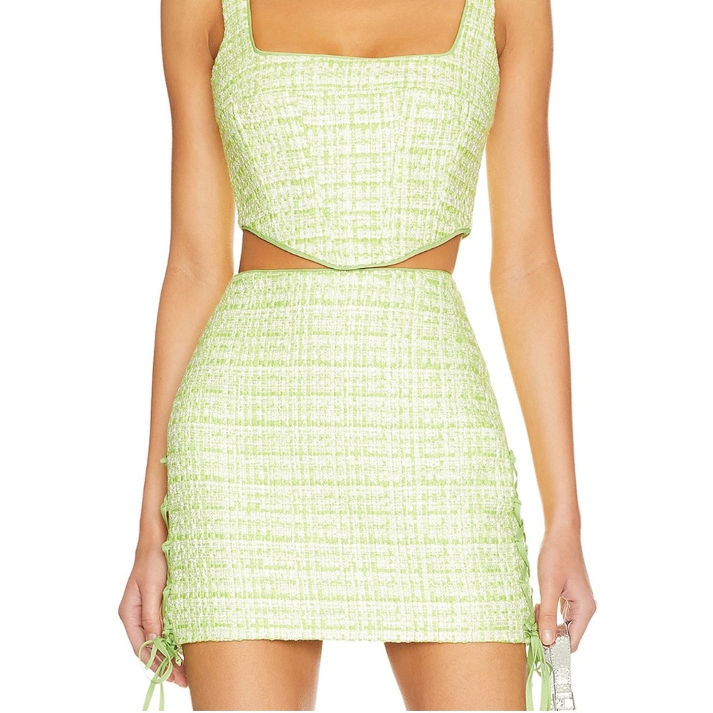 NWT Lovers + Friends Avignon Mini Skirt Lime Green Tweed